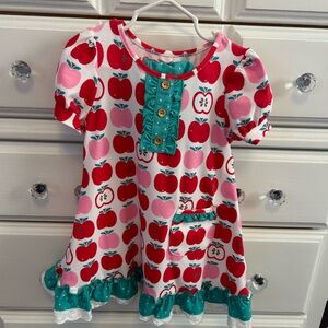 Apple Print Dress with Teal Accents